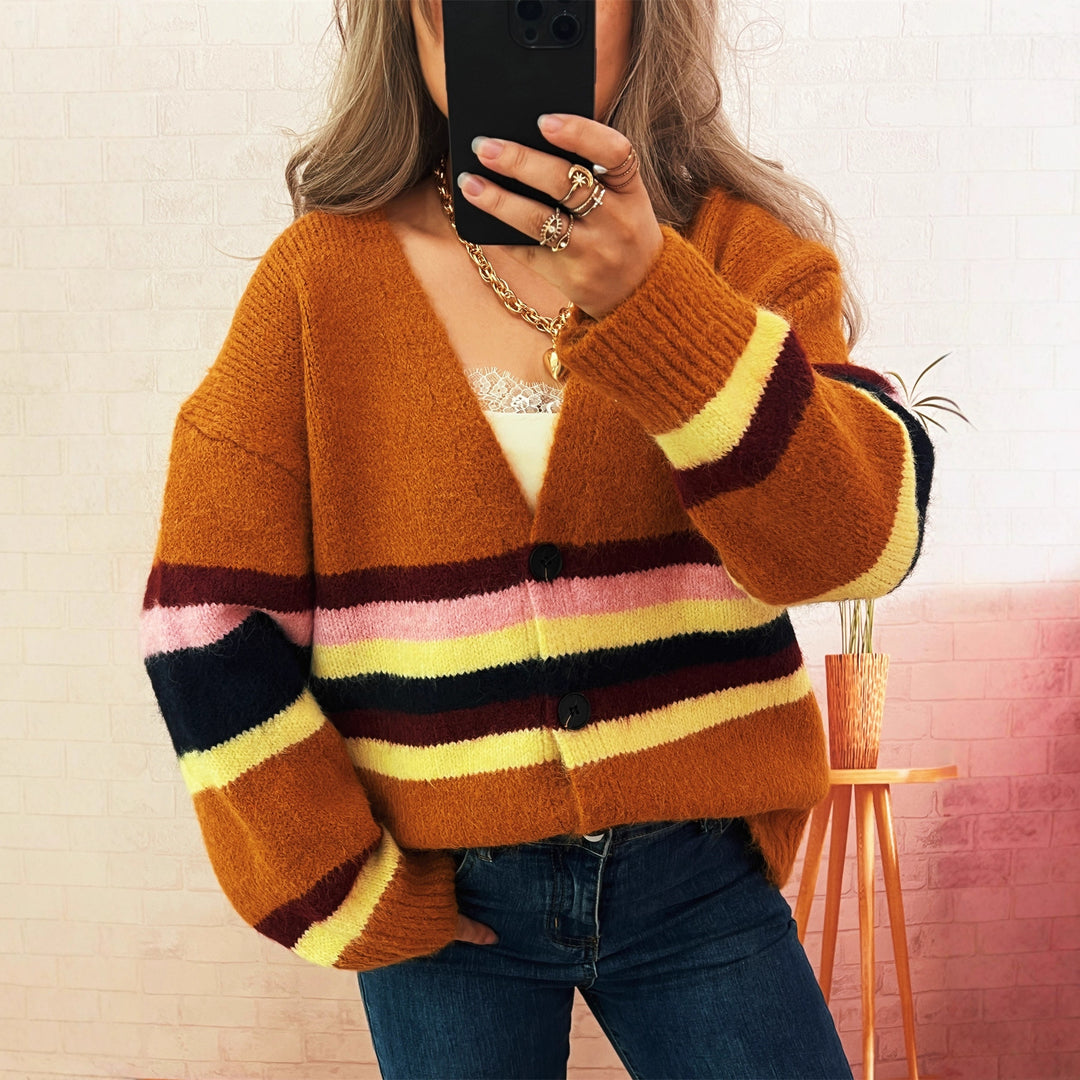 Kvinnor mysig cardigan med eleganta ränder Mirla-Eva Jonsson