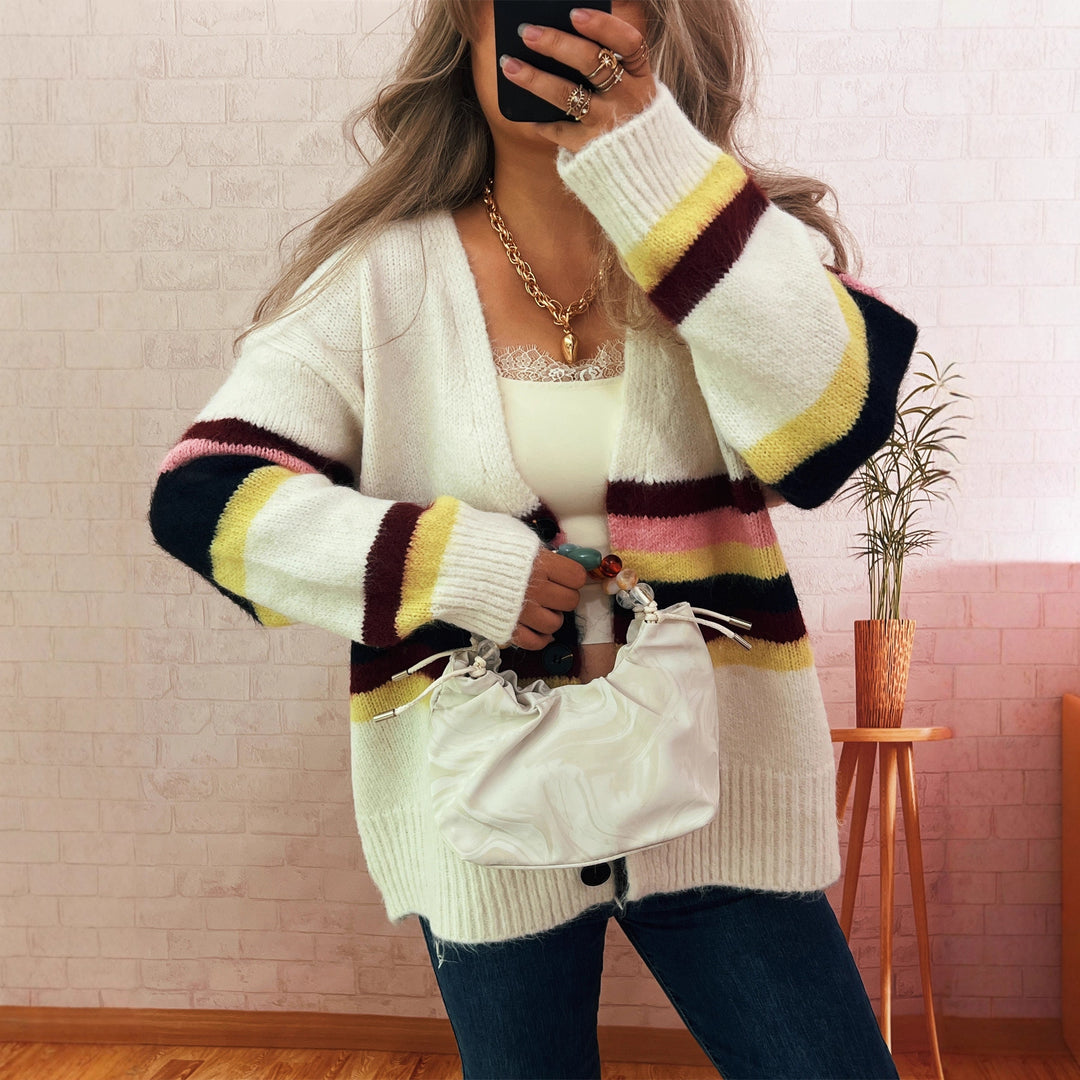Kvinnor mysig cardigan med eleganta ränder Mirla-Eva Jonsson