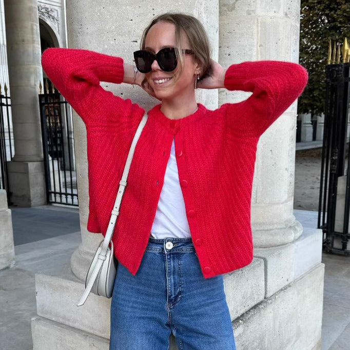 Kvinnor mysig cardigan med vertikal ribbstruktur och stora knappar Mirla-Eva Jonsson