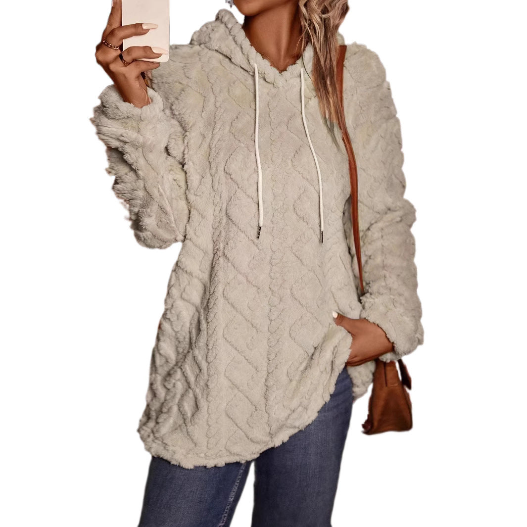 Kvinnor mysig fleece-hoodie med strukturerad design Mirla-Eva Jonsson