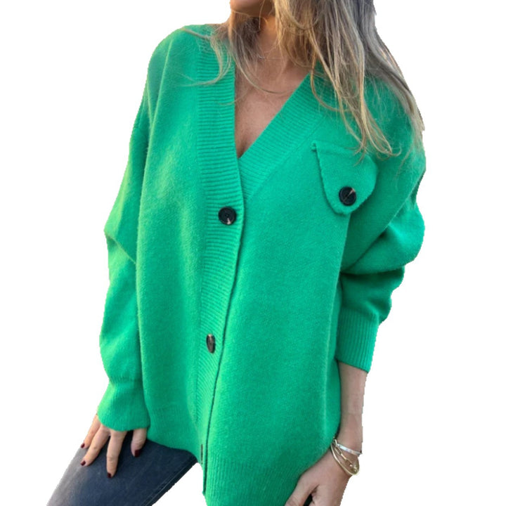Kvinnor mysig stickad cardigan med knapppanel och vida ärmar Mirla-Eva Jonsson
