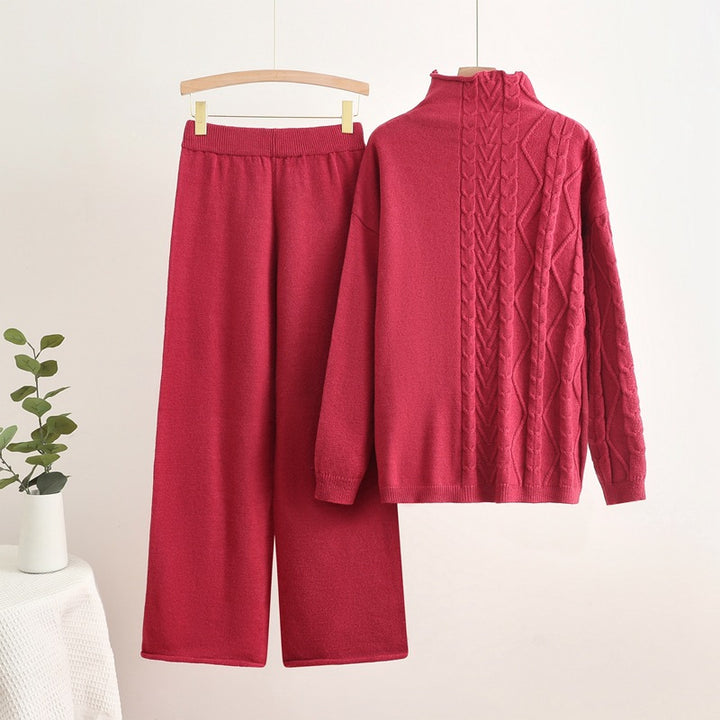 Kvinnor mysigt stickat loungewear-set med hög krage Mirla-Eva Jonsson
