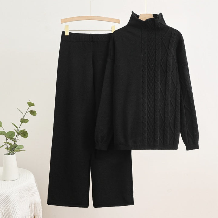 Kvinnor mysigt stickat loungewear-set med hög krage Mirla-Eva Jonsson