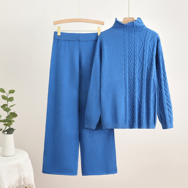 Kvinnor mysigt stickat loungewear-set med hög krage Mirla-Eva Jonsson