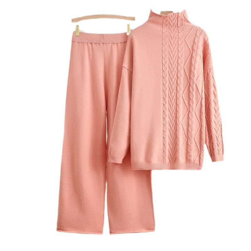 Kvinnor mysigt stickat loungewear-set med hög krage Mirla-Eva Jonsson