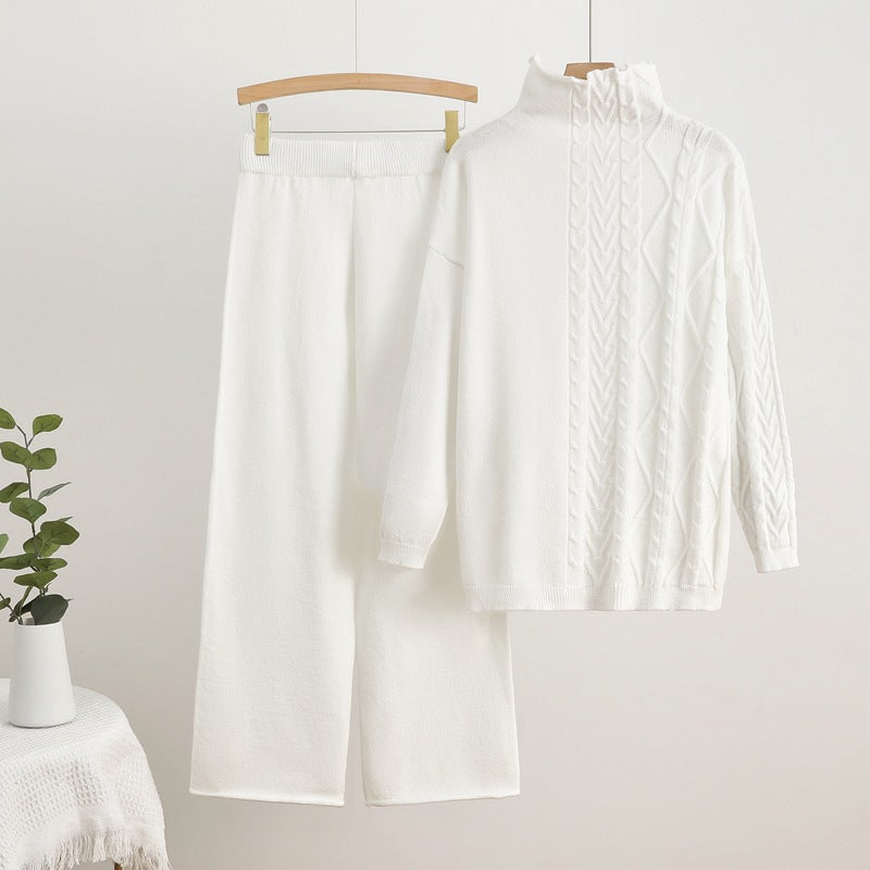 Kvinnor mysigt stickat loungewear-set med hög krage Mirla-Eva Jonsson