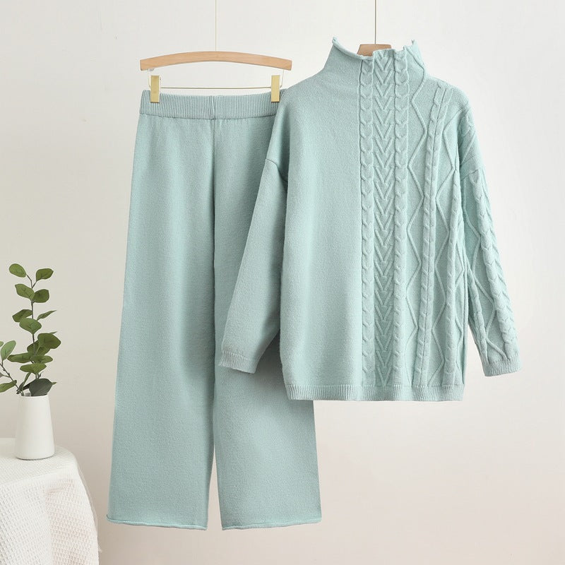 Kvinnor mysigt stickat loungewear-set med hög krage Mirla-Eva Jonsson