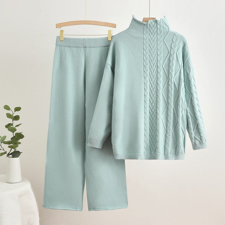 Kvinnor mysigt stickat loungewear-set med hög krage Mirla-Eva Jonsson