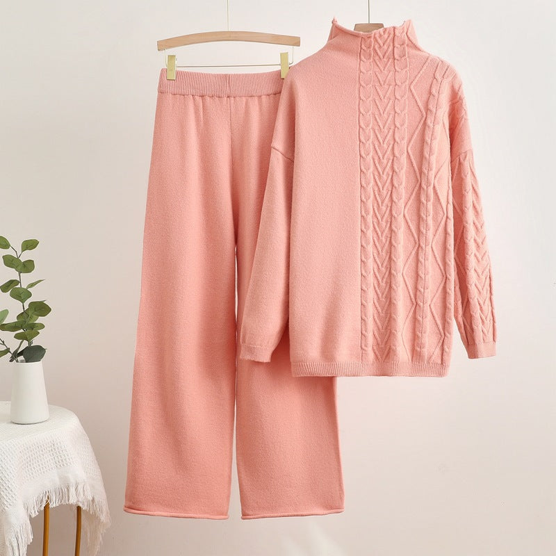 Kvinnor mysigt stickat loungewear-set med hög krage Mirla-Eva Jonsson