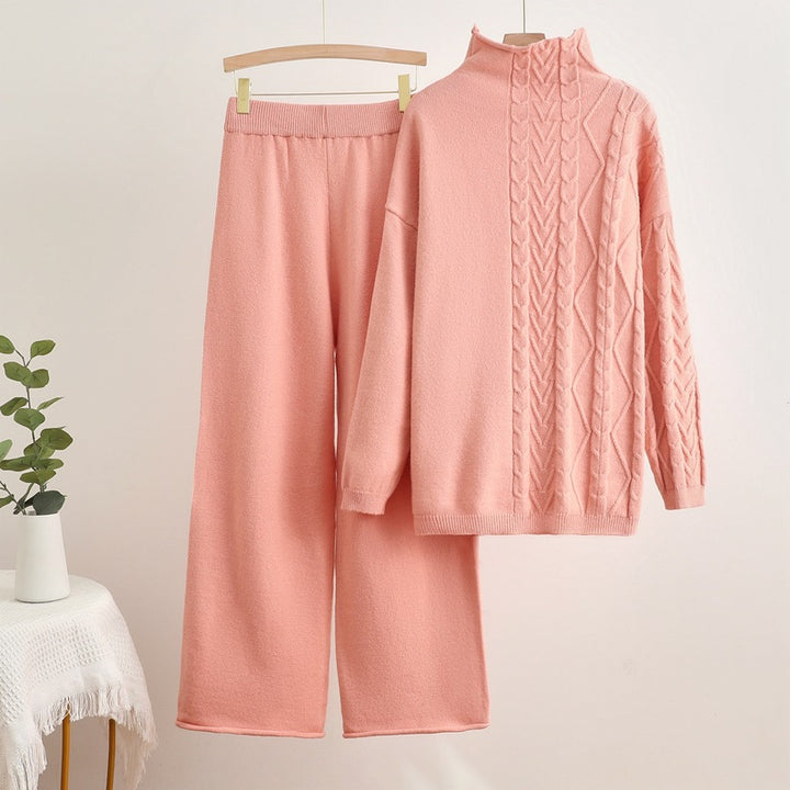 Kvinnor mysigt stickat loungewear-set med hög krage Mirla-Eva Jonsson