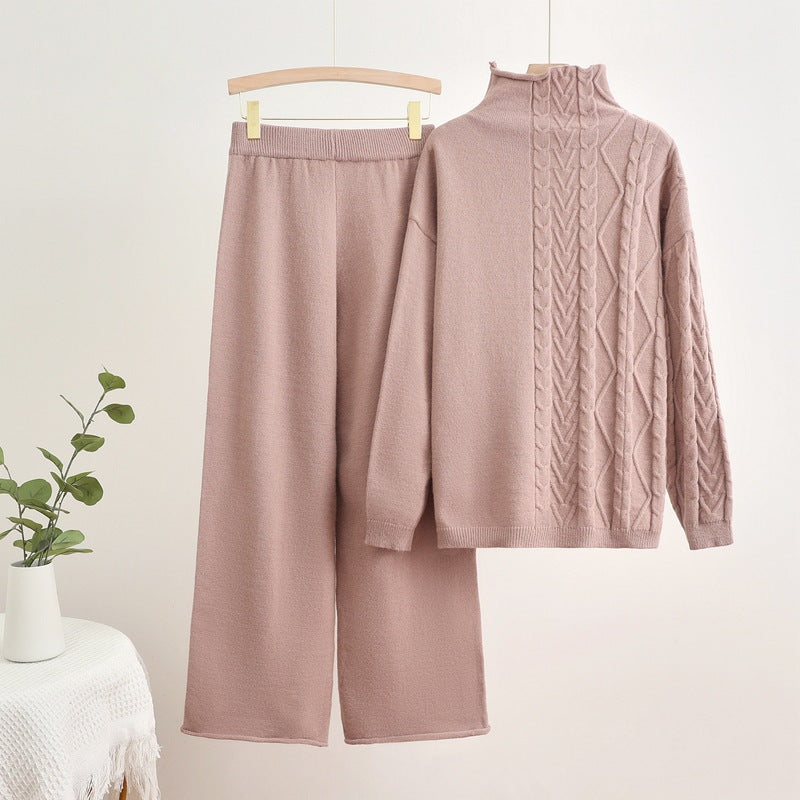 Kvinnor mysigt stickat loungewear-set med hög krage Mirla-Eva Jonsson