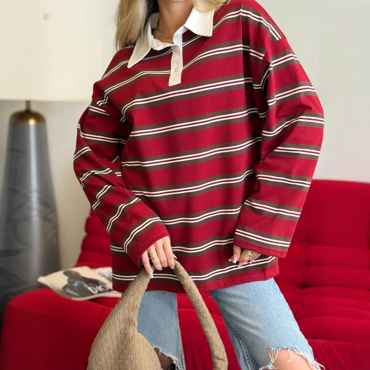 Kvinnor randig blus tröja med klassisk krage Mirla-Eva Jonsson