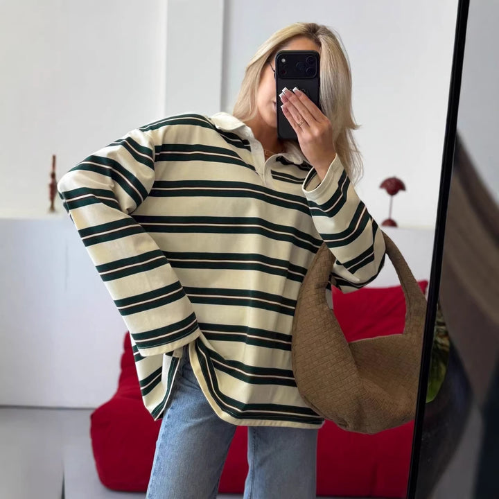 Kvinnor randig blus tröja med klassisk krage Mirla-Eva Jonsson