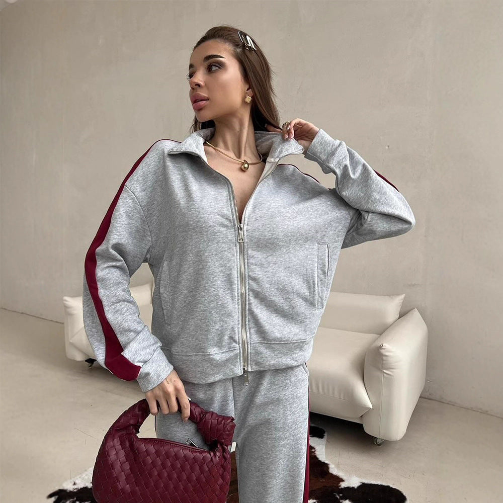 Kvinnor sportig fleece träningsoverall med hög krage och elastisk midja Mirla-Eva Jonsson