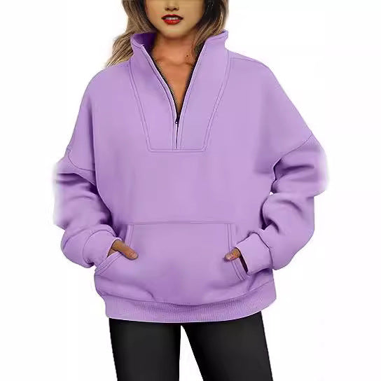 Kvinnor sportig halvdragkedja sweatshirt med praktiska fickor Mirla-Eva Jonsson