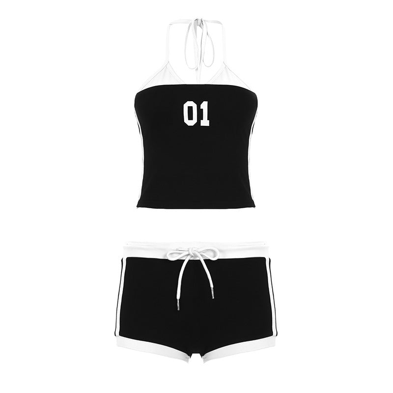 Kvinnor sportigt Crop-top och shorts set med dekorativt snöre Mirla-Eva Jonsson