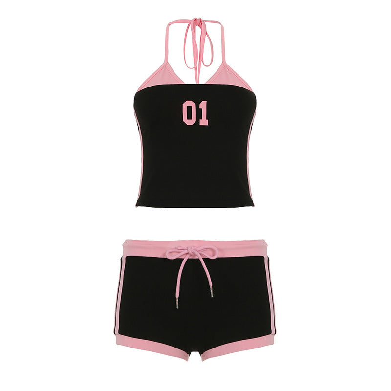 Kvinnor sportigt Crop-top och shorts set med dekorativt snöre Mirla-Eva Jonsson