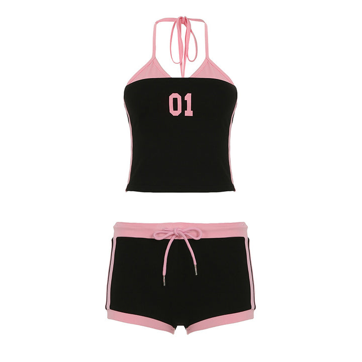 Kvinnor sportigt Crop-top och shorts set med dekorativt snöre Mirla-Eva Jonsson