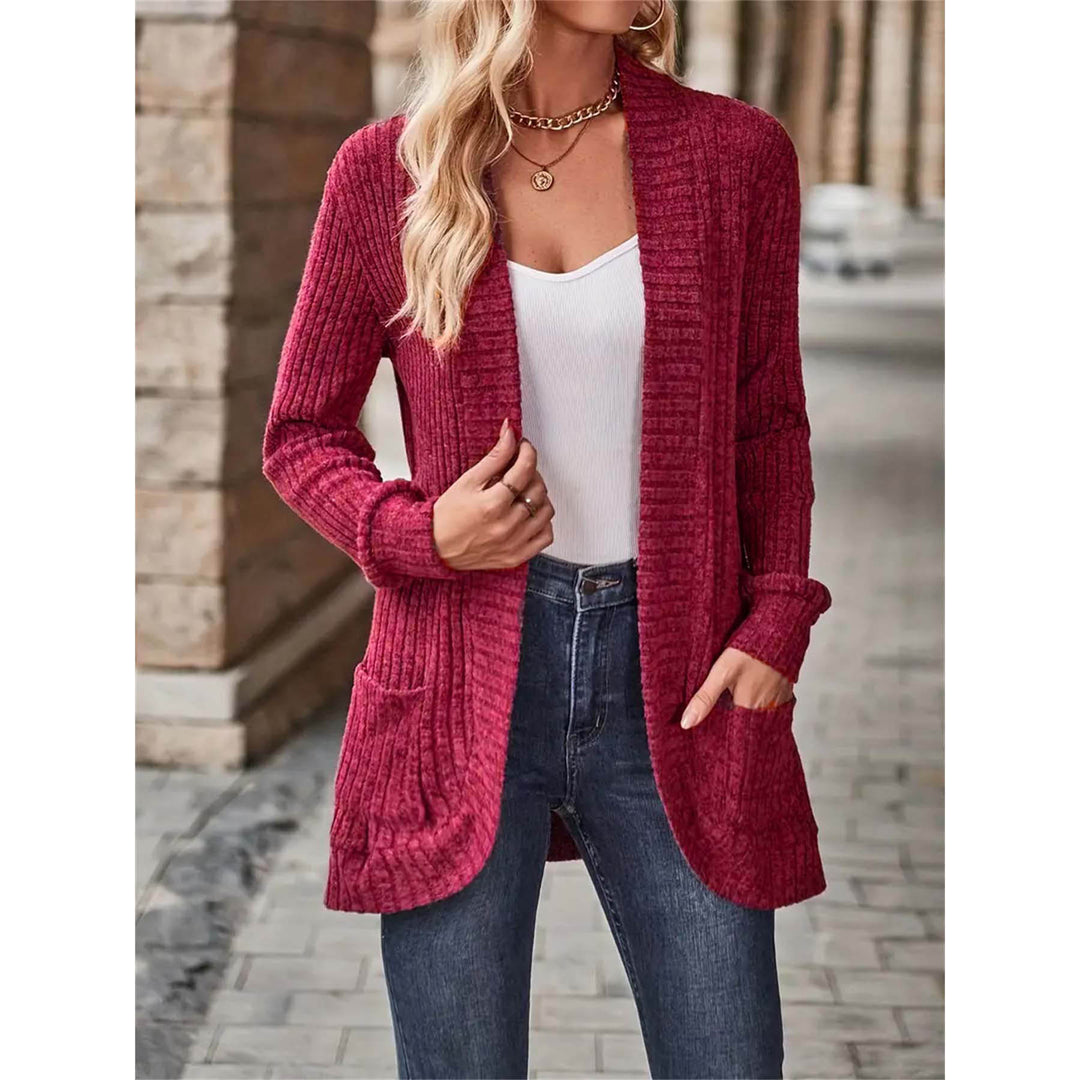 Kvinnor stickad jacka med öppen design och fickor Mirla-Eva Jonsson