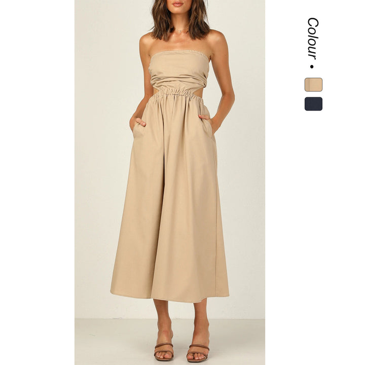Kvinnor strapless maxi klänning med sidoklipp och praktisk fickdesign Mirla-Eva Jonsson