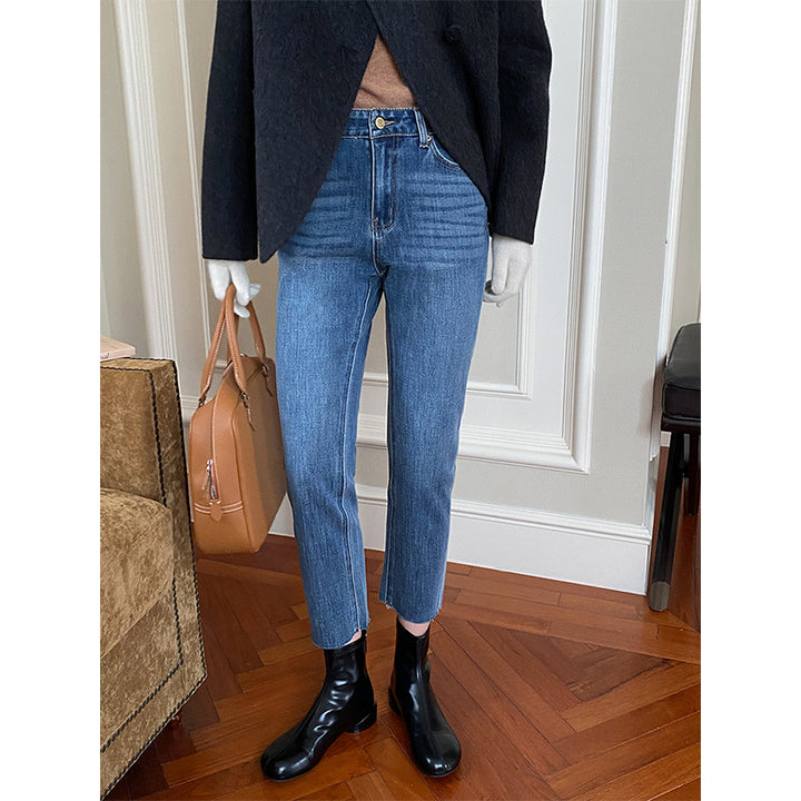 Kvinnor tidlösa hög midja denimbyxor med slim fit Mirla-Eva Jonsson