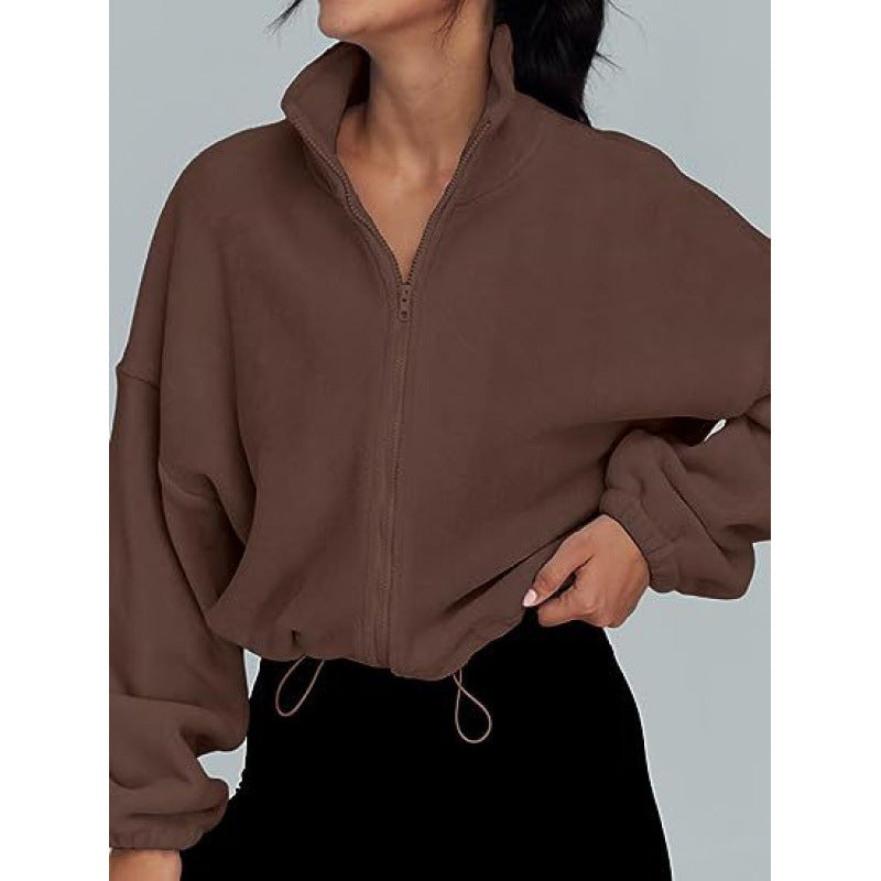 Kvinnor trendy Oversize-dragkedjetröja med hög krage och dragsko Mirla-Eva Jonsson