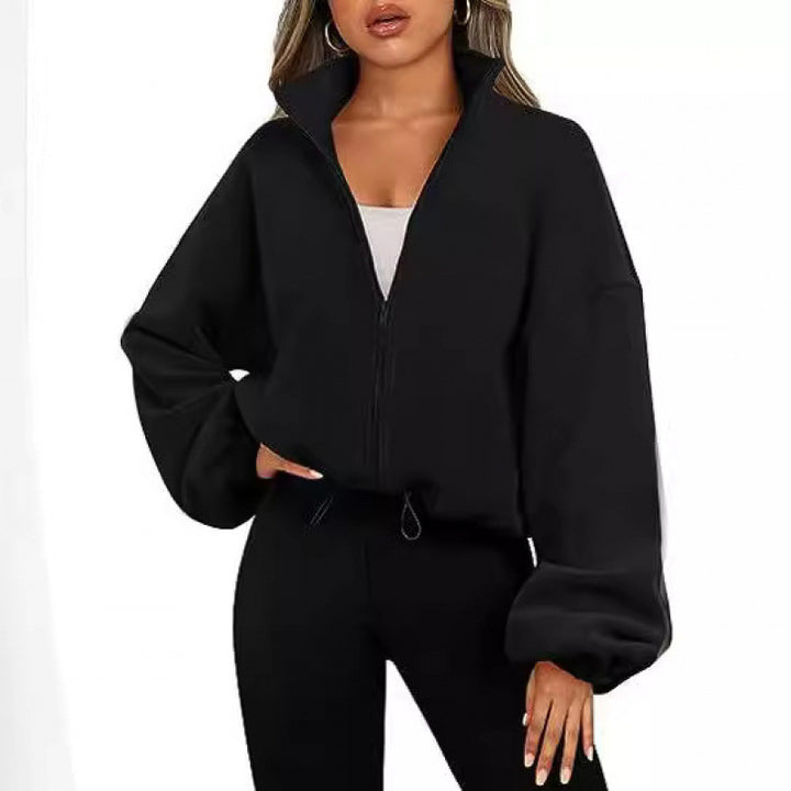 Kvinnor trendy Oversize-dragkedjetröja med hög krage och dragsko Mirla-Eva Jonsson