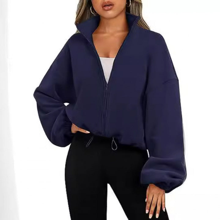 Kvinnor trendy Oversize-dragkedjetröja med hög krage och dragsko Mirla-Eva Jonsson