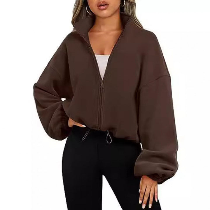 Kvinnor trendy Oversize-dragkedjetröja med hög krage och dragsko Mirla-Eva Jonsson