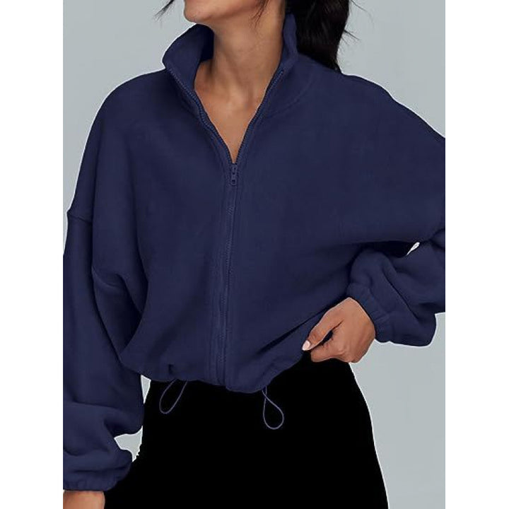 Kvinnor trendy Oversize-dragkedjetröja med hög krage och dragsko Mirla-Eva Jonsson