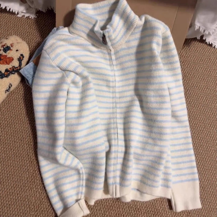 Kvinnors ¼-zip quiltad pullover med fin randtextur Mirla-Eva Jonsson