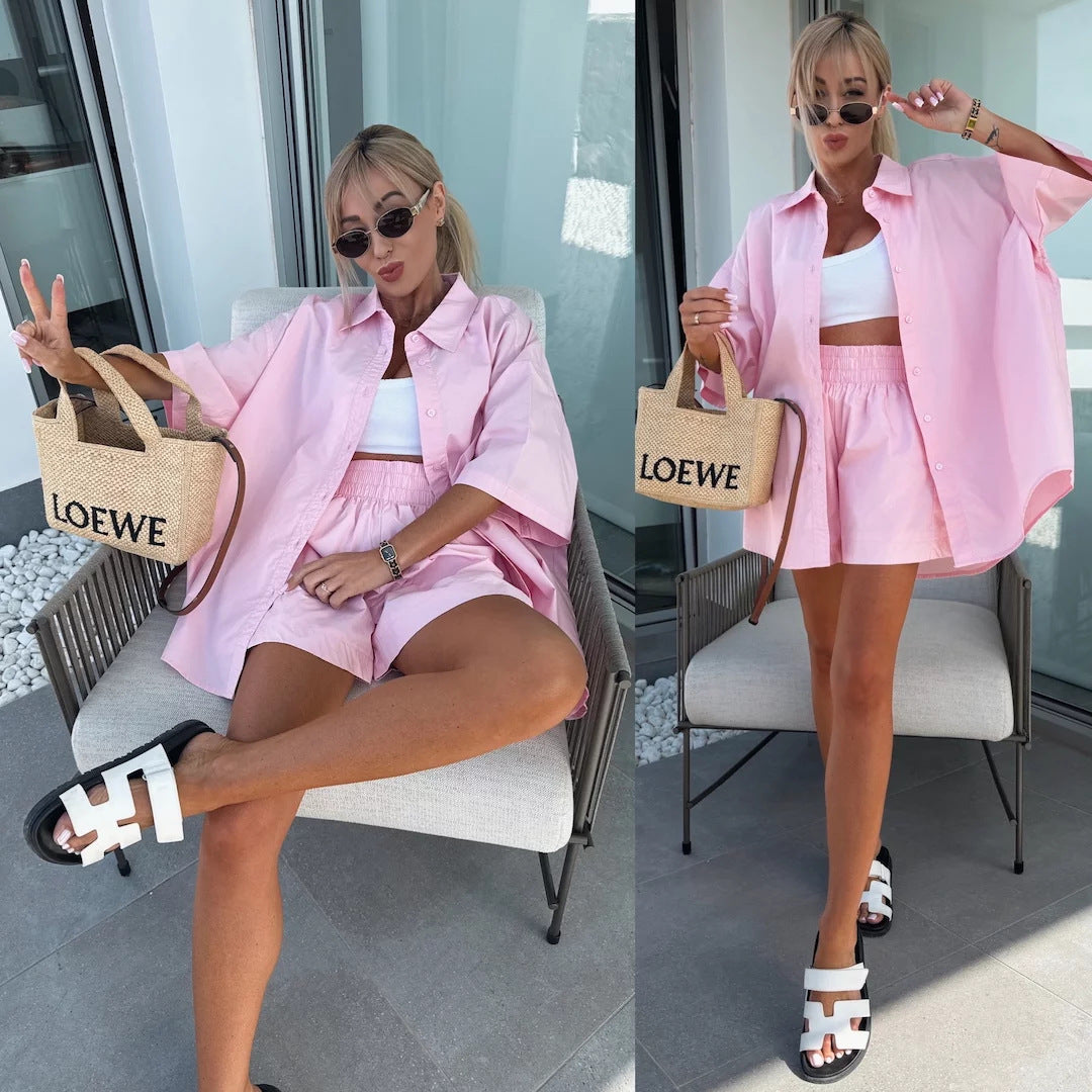 Kvinnors Bekväma Kortärmad Blus och Shortssystem Mirla-Eva Jonsson