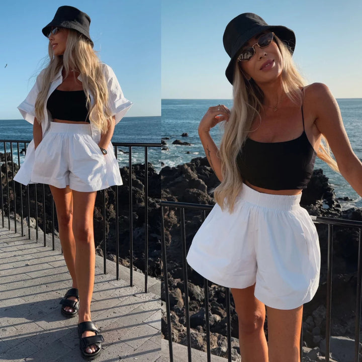 Kvinnors Bekväma Kortärmad Blus och Shortssystem Mirla-Eva Jonsson