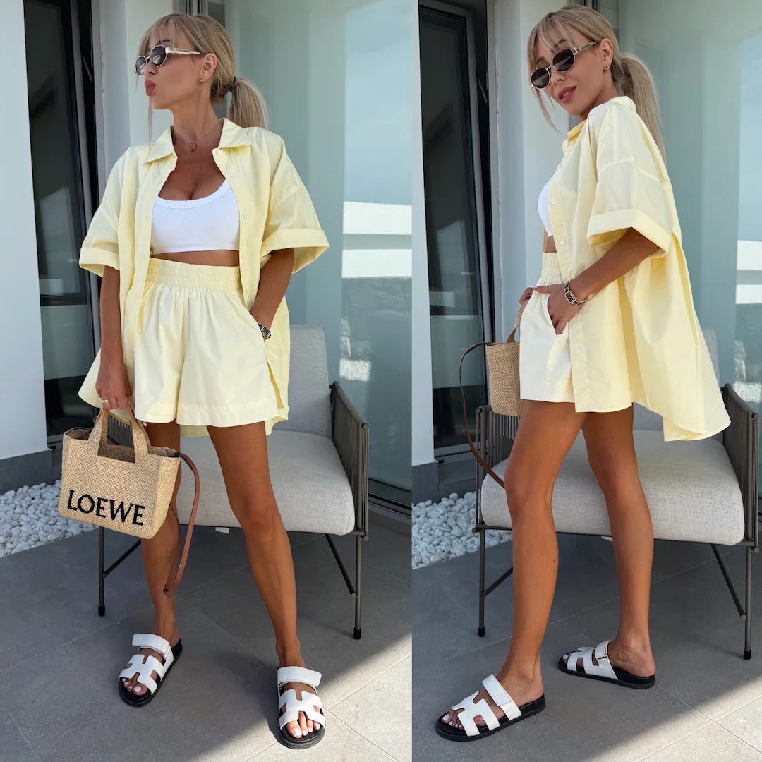 Kvinnors Bekväma Kortärmad Blus och Shortssystem Mirla-Eva Jonsson
