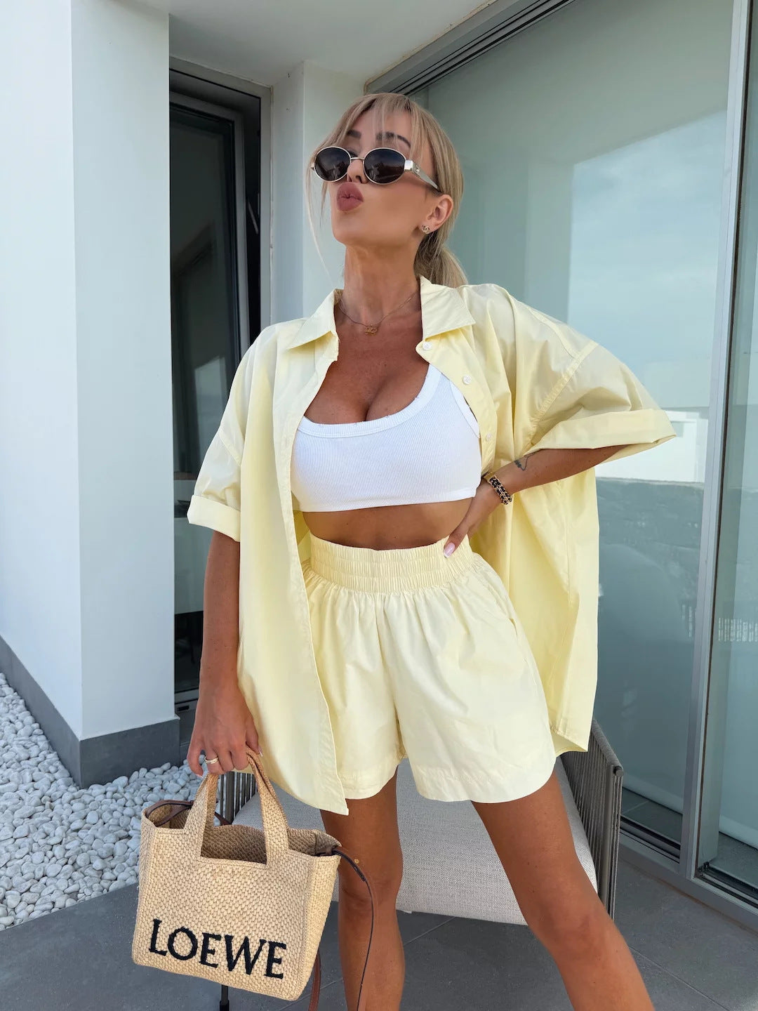 Kvinnors Bekväma Kortärmad Blus och Shortssystem Mirla-Eva Jonsson