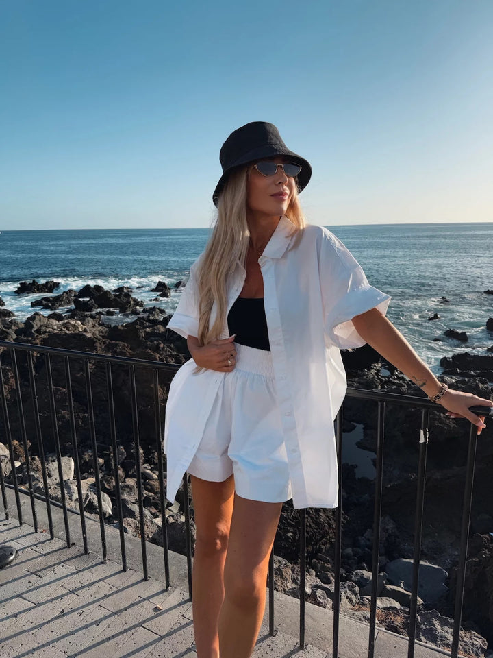 Kvinnors Bekväma Kortärmad Blus och Shortssystem Mirla-Eva Jonsson