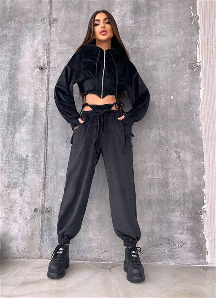 Kvinnors Bekväma Velour Hoodie och Sweatpants Set Mirla-Eva Jonsson