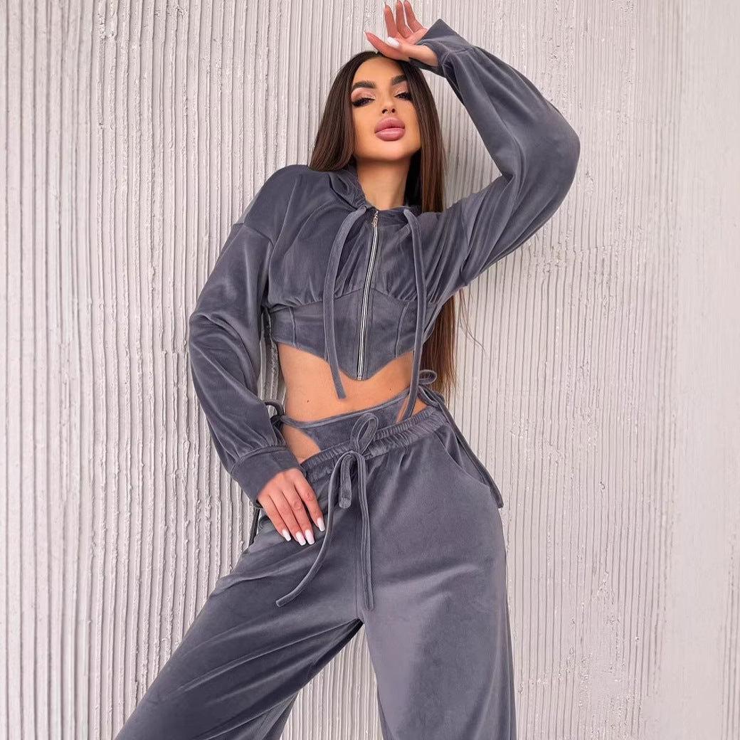 Kvinnors Bekväma Velour Hoodie och Sweatpants Set Mirla-Eva Jonsson