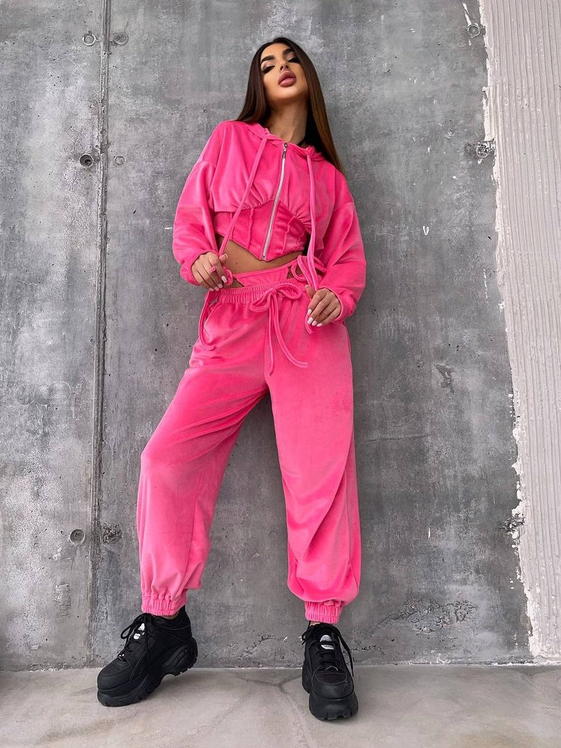 Kvinnors Bekväma Velour Hoodie och Sweatpants Set Mirla-Eva Jonsson