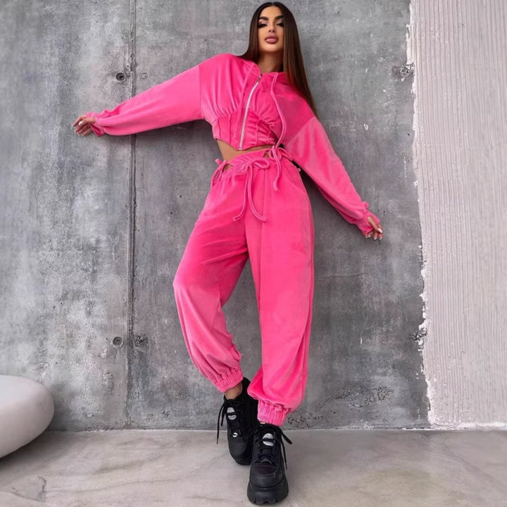 Kvinnors Bekväma Velour Hoodie och Sweatpants Set Mirla-Eva Jonsson