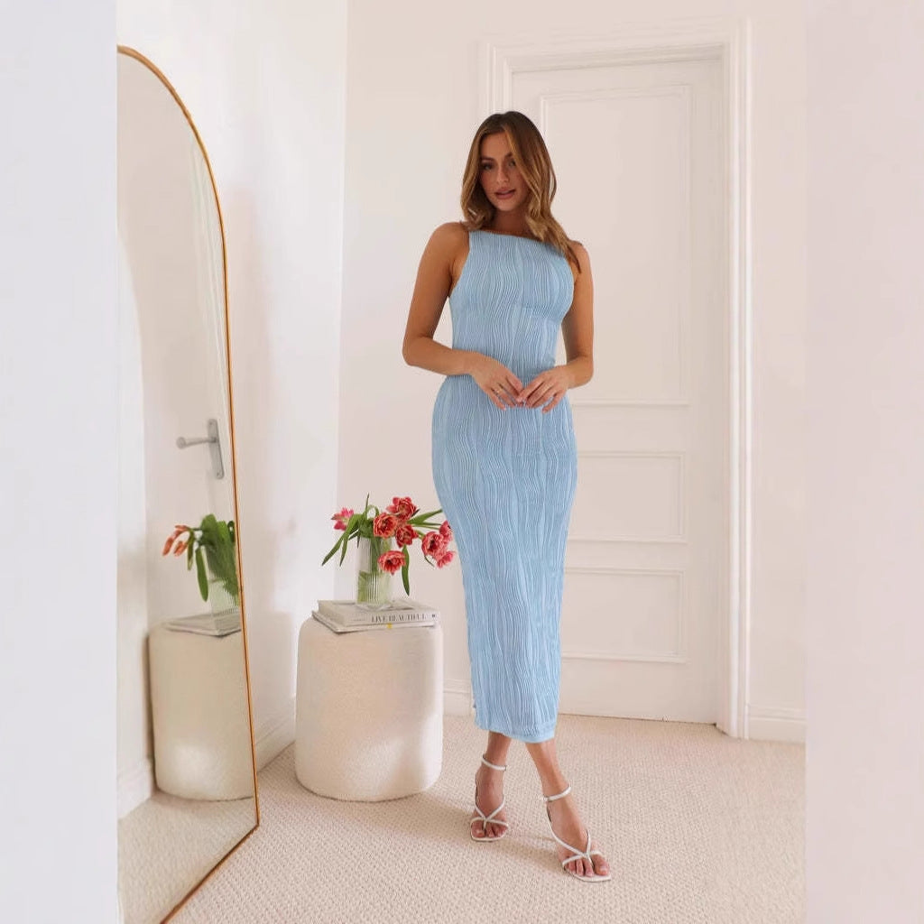 Kvinnors Bodycon Maxi Klänning i Modern Randig Design Mirla-Eva Jonsson