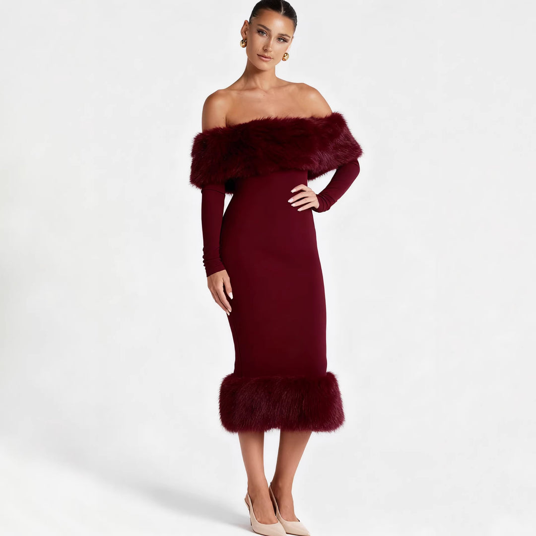 Kvinnors Bodycon-kjol med avtagbara faux fur-accenter-Eva Jonsson