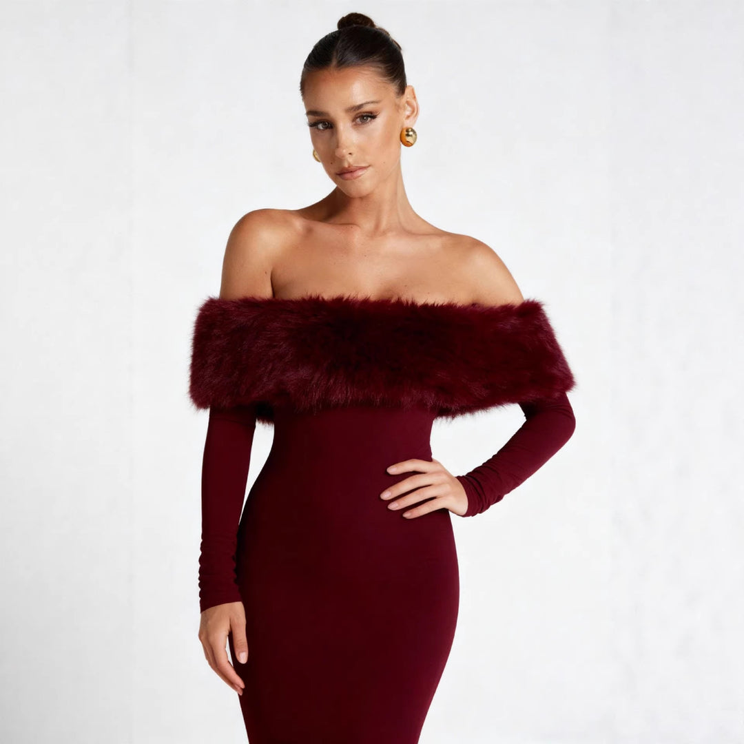 Kvinnors Bodycon-kjol med avtagbara faux fur-accenter-Eva Jonsson