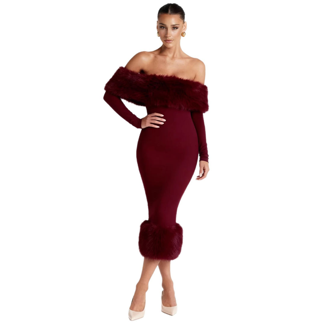 Kvinnors Bodycon-kjol med avtagbara faux fur-accenter-Eva Jonsson