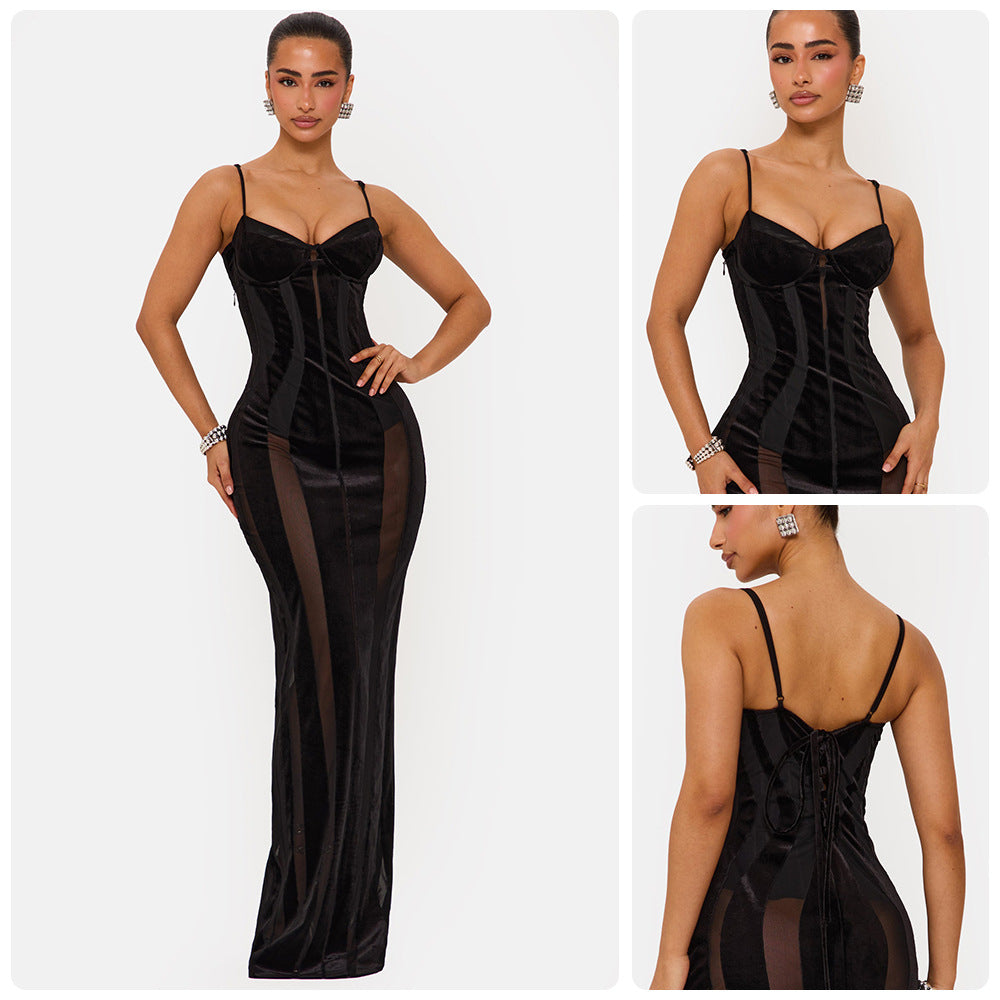 Kvinnors Bodycon klänning med sofistikerad korsett topp och transparenta insatser Mirla-Eva Jonsson