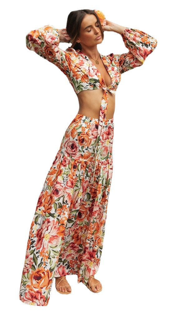 Kvinnors Boho-Chic Maxi Klänning med Rynkor och Puffärmar Mirla-Eva Jonsson