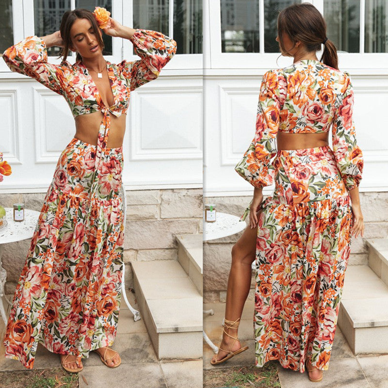Kvinnors Boho-Chic Maxi Klänning med Rynkor och Puffärmar Mirla-Eva Jonsson