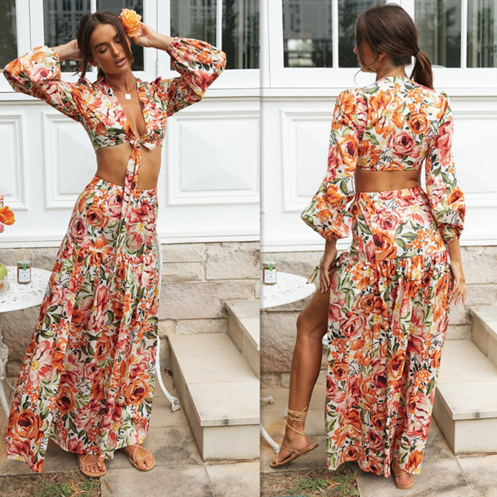 Kvinnors Boho-Chic Maxi Klänning med Rynkor och Puffärmar Mirla-Eva Jonsson