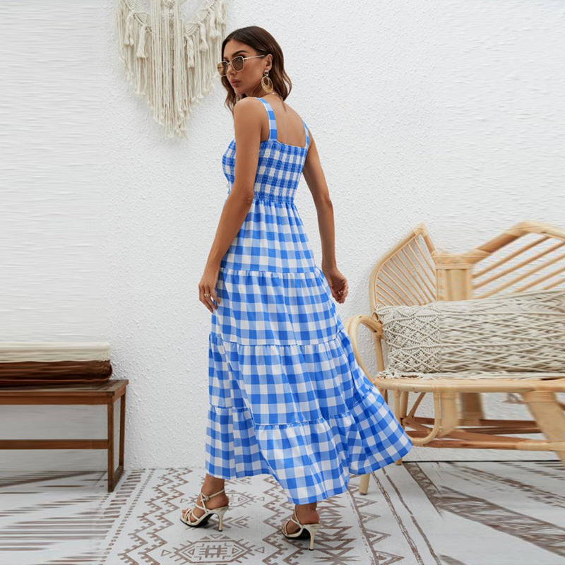 Kvinnors Boho Maxi Klänning med Luftiga Volangdetaljer och Smala Spagettiband-Eva Jonsson