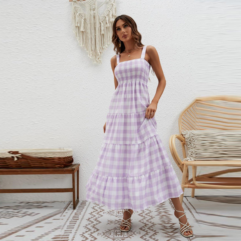 Kvinnors Boho Maxi Klänning med Luftiga Volangdetaljer och Smala Spagettiband-Eva Jonsson